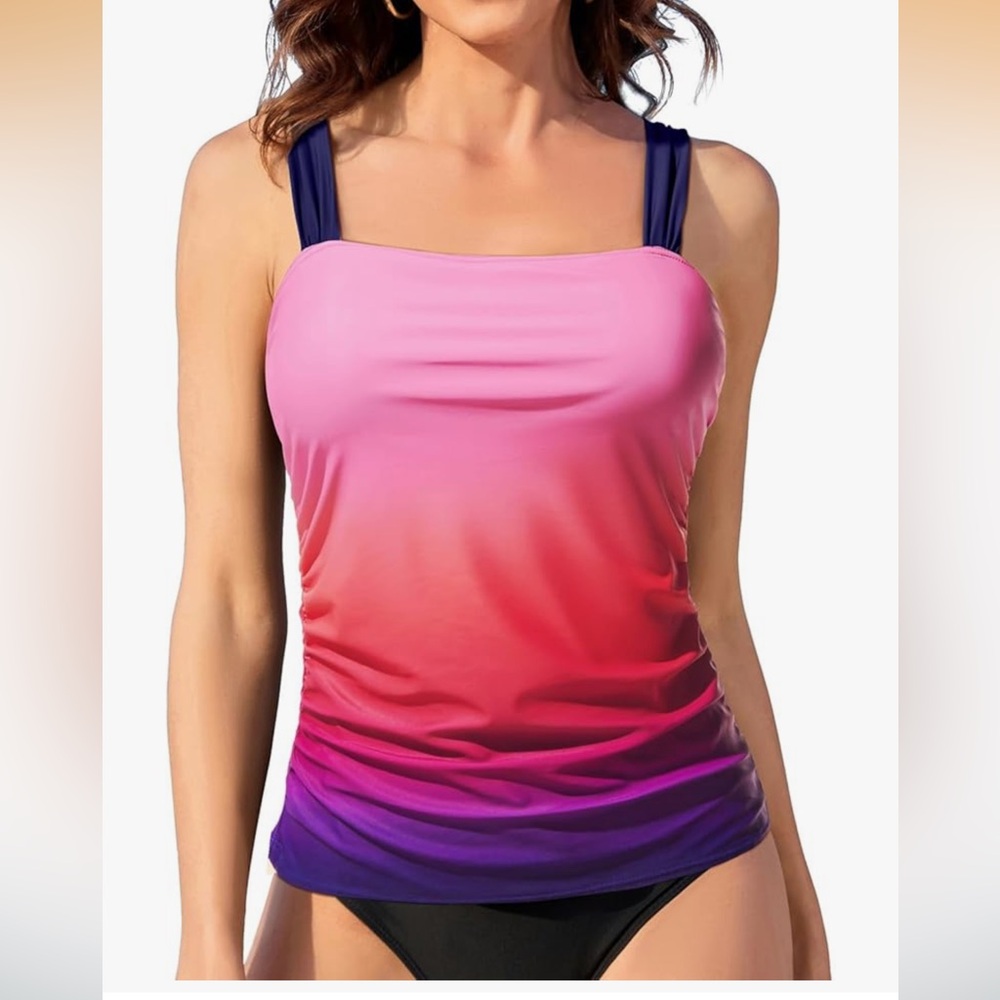 Younique Pink and Red Strapless Swim Top NWOT